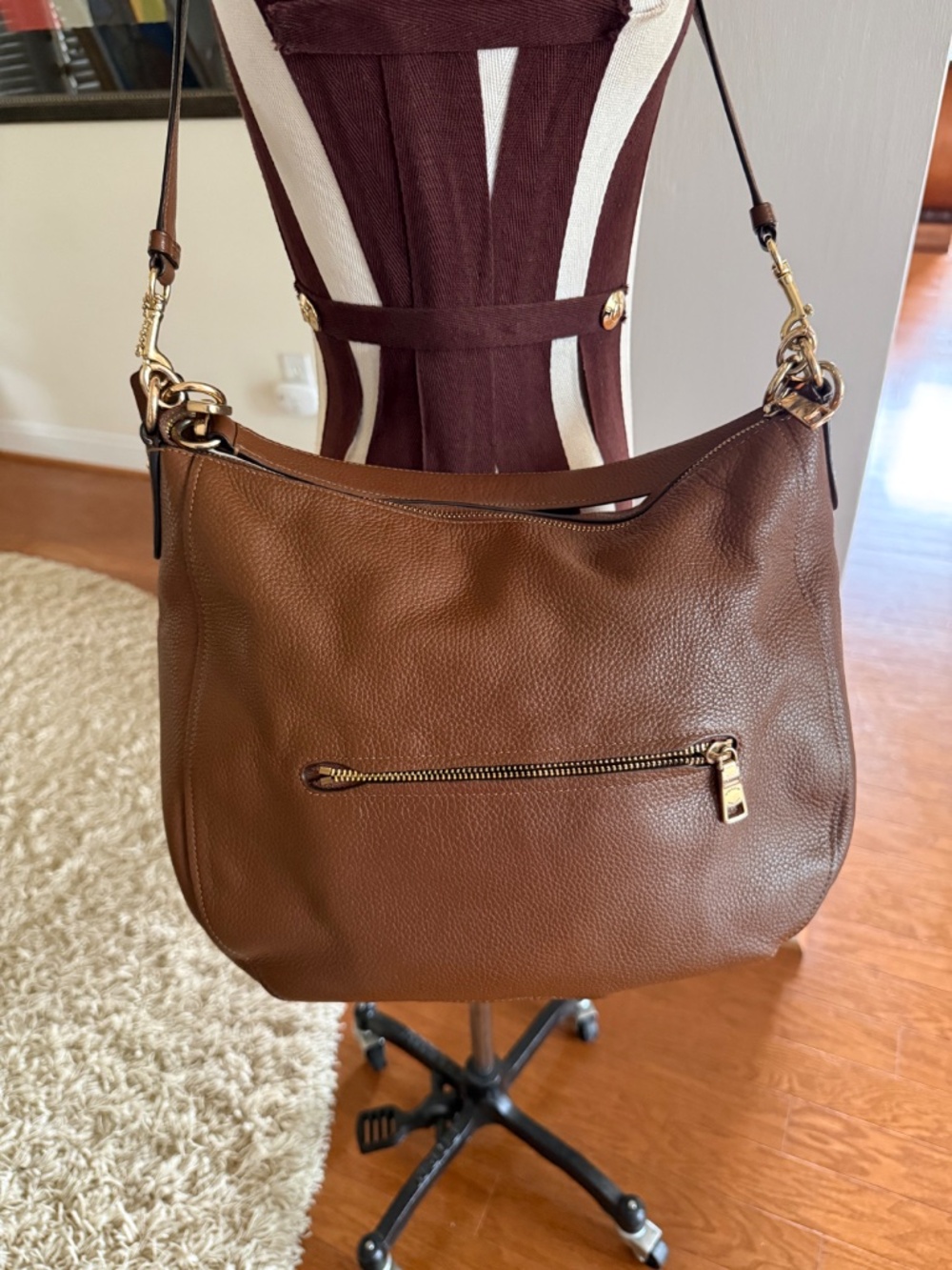 Coach Elle Slouchy Hobo Saddle Bag Brown Pebbled Leather Gold Hardware F31399 - Picture 5 of 15
